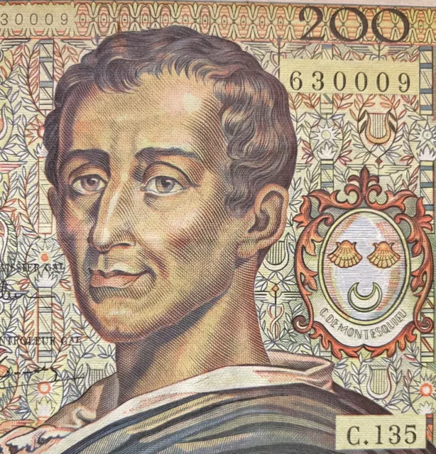 FRANCE 200 Francs MONTESQUIEU 1992 beautiful banknote P 155e