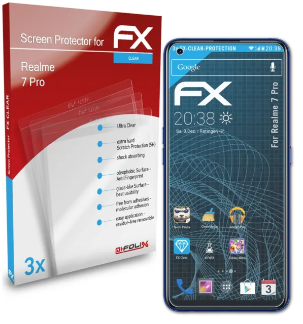 atFoliX 3x Screen Protection Film for Realme 7 Pro Screen Protector clear
