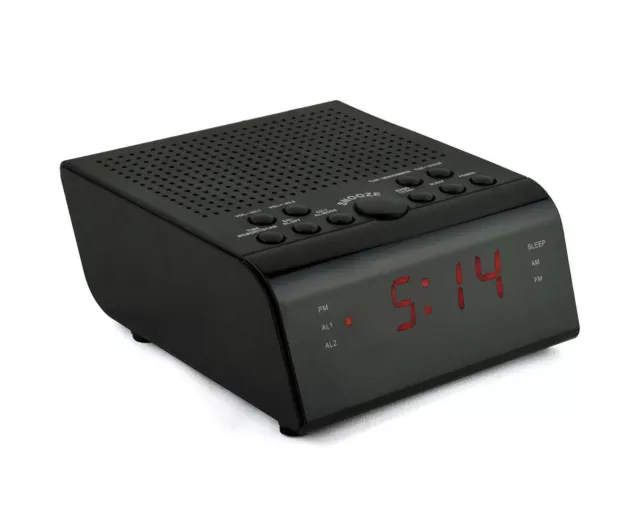 Lloytron Dual Alarm Clock Radio Am/Fm Sleep Snooze Button Black Bedside Home