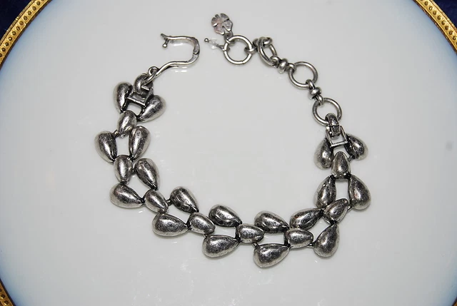 Beautiful Fossil Bracelet Of Silver Toned Pewter Style Matte Finish Metal Links