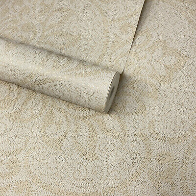 Fine Décor - Luxury Ivory Cream Gold Glitter Textured Damask Wallpaper - DL22838