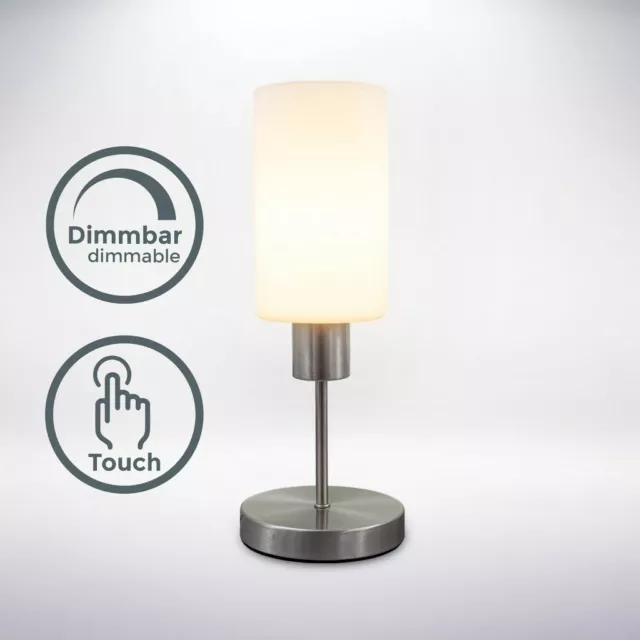 LED Tischleuchte Nachttisch Lampe Touchdimmer Schreibtischlampe Glas Wohnzimmer