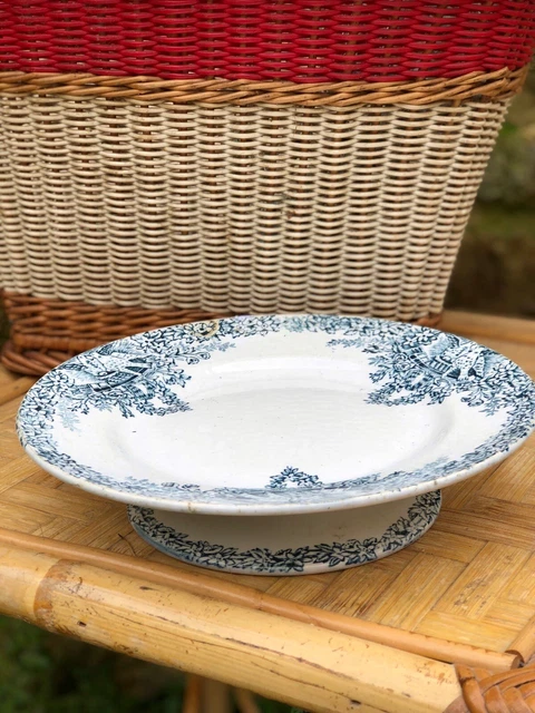 Ancien compotier 1900 ST AMAND modèle COLOMBIER, couple de tourterelles