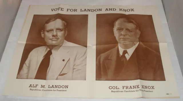 Vote For Alfred Landon And Knox Political Campaign Jugate Poster 1936 Fdr