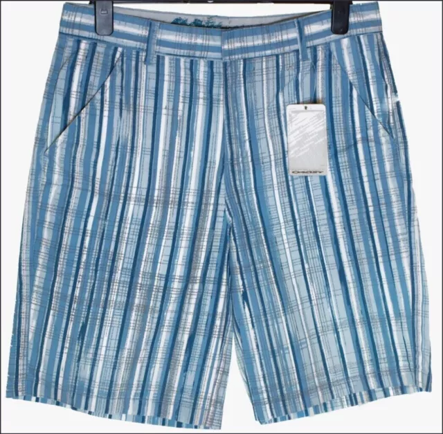New Authentic Men's Oakley Stripe Shorts Metal Logo 5 pockets W28" Blue