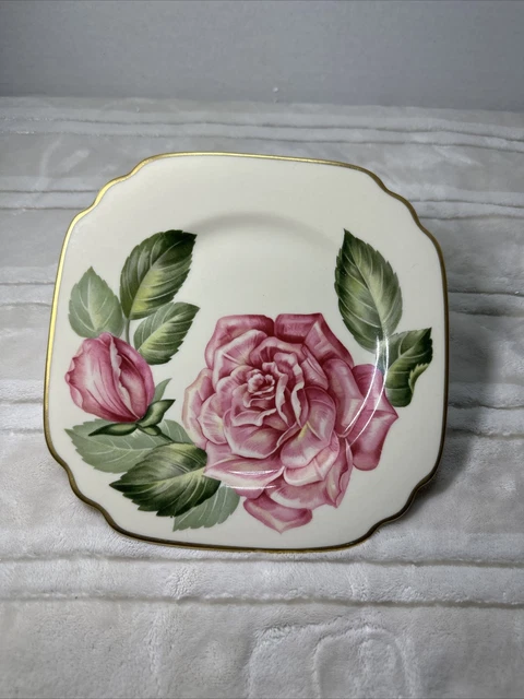 Syracuse China Rose 8" Square Plate Gold Trim Onondaga Pottery Co.