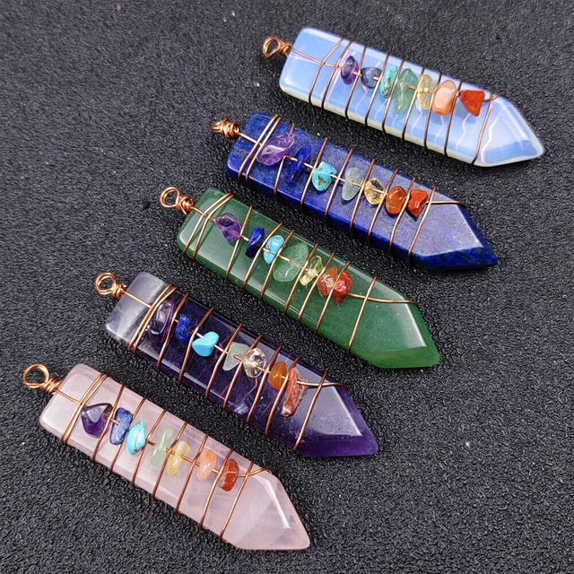 5pcs Natural Quartz Chakra Crystal Healing Point Cut Gemstone Pendant Reiki Bead