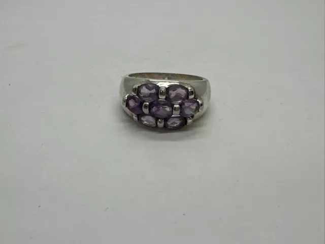 Vintage signierter PF 925 Sterlingsilber Ring mit 8 ovalen Amethyst Edelsteinen Größe 8,75