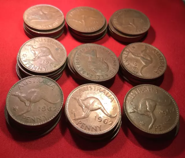 1960’s Australian Penny 10 X Bulk Lot Predecimal Coins Minimum Grade EF