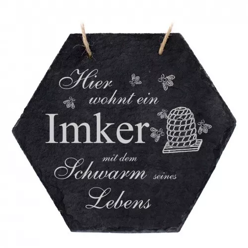 Imker Schild aus Schiefer Deko - Hier wohnt ein Imker mit dem Schwarm seines Leb