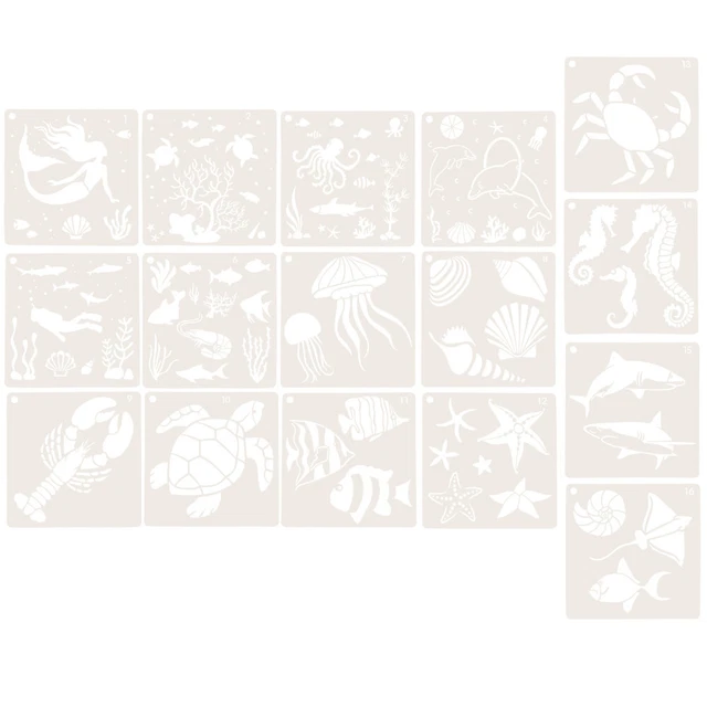 16 piezas Colorear Océano La mascota Pintura Arte Animales marinos Plantillas White