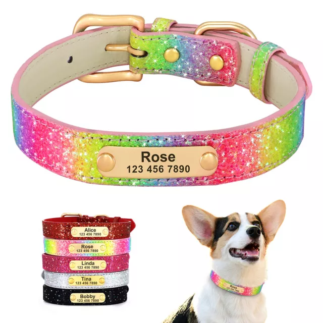 Personalized Dog Collar Leather Pet Puppy Cat ID Collars With Name Tag Nameplate