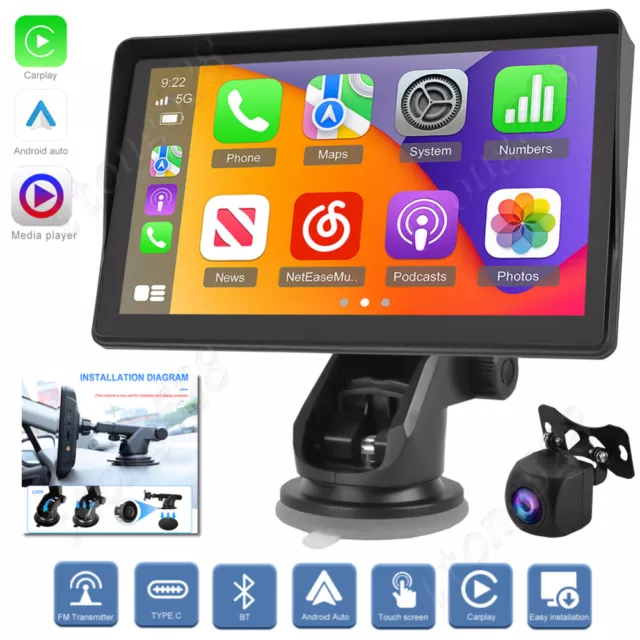 7" Bluetooth Car Radio Stereo Portable Apple CarPlay Android Auto+Backup Camera