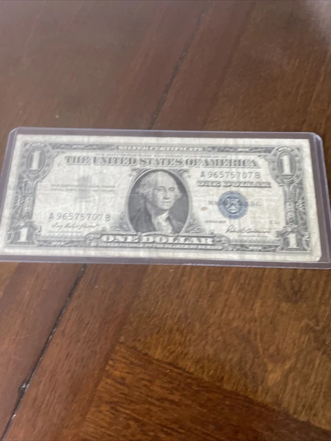 ✔ One 1957 Blue Seal $1 Dollar Silver Certificate, VG/VF, Old US One Dollar Bill