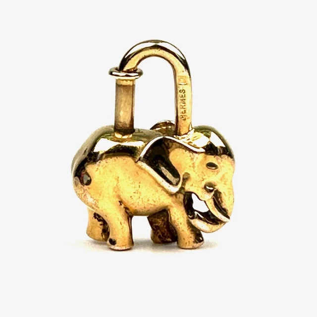 HERMES Elephant Cadena Handbag Lock Charm Gold Plated Authentic 
