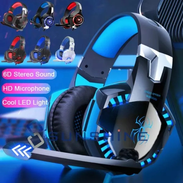 Gaming Headset USB Wired LED Headphones Stereo with Mic For PC Desktop & laptop