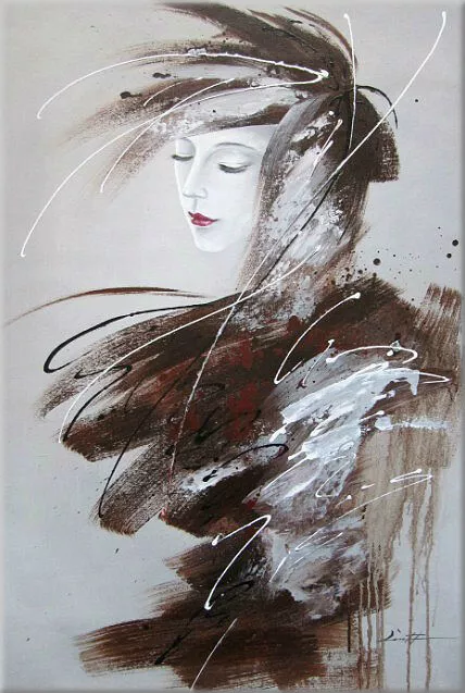tableau décoration peinture portrait femme, noir blanc, acrylique sur toile