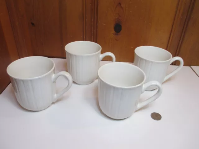 Set of 4 Crate & Barrel White Maison Mugs & Saucers Japan Coffee Tea Cups 8  oz