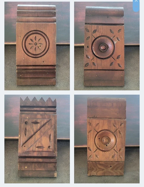 Antique 1880s Lot Of 4 VICTORIAN Plinth Block  DOOR WINDOW Molding Base Wood