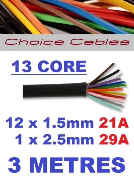 13 CORE AUTO CABLE 3M 1.5mm 21 AMP CAR BOAT LOOM WIRE 3 METRE THINWALL 1.5MM  3M