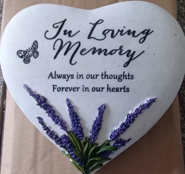 Thoughts of You Heart Stone & Lavender Graveside Garden Memorial FREE P&P