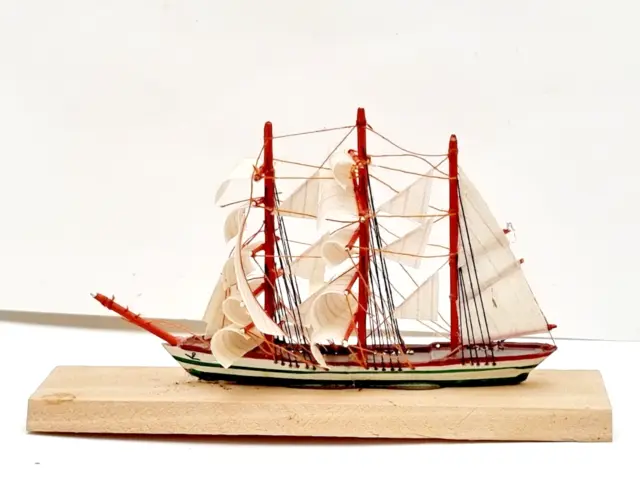 Vintage Sailboat Wooden Model from Småland Sweden Handmade Folk Art