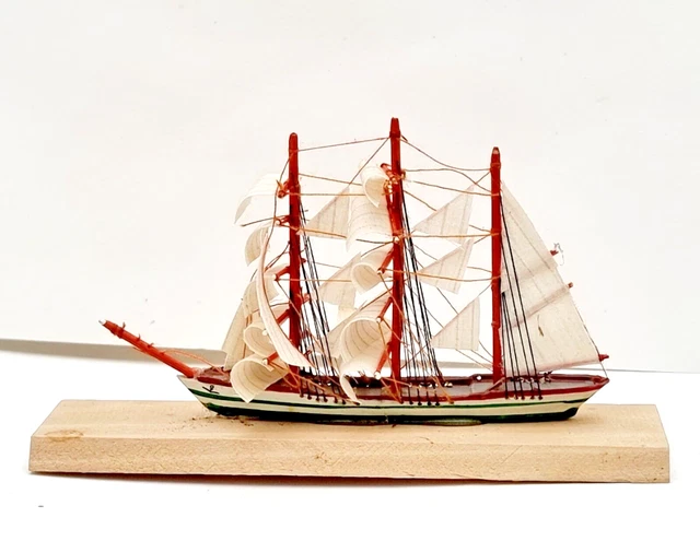 Vintage Sailboat Wooden Model from Småland Sweden Handmade Folk Art