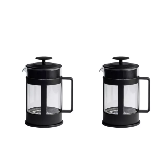 2x Euroline 800ml Tea/Coffee Glass Plunger French Press Latte Maker/Brewer Black