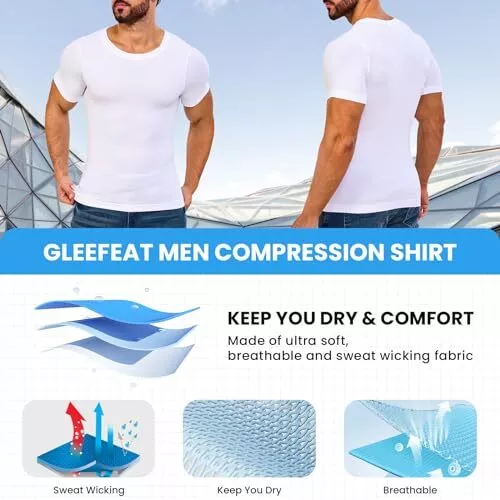 MENS SHAPEWEAR COMPRESSION Shirt Men Body Large White 181 Light ...