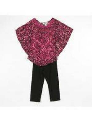 Girls Top Poncho Leggings IZ Byer Pink Black Cheetah Animal Print Set $44-sz 6