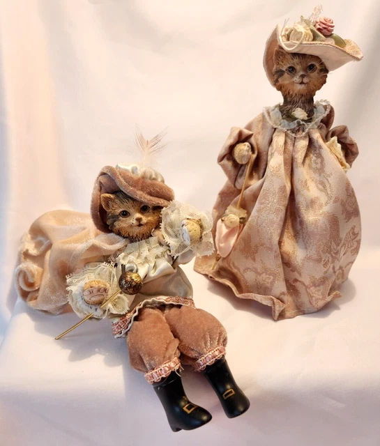Vtg 2 Kurt Adler Jocelyn Mostrom Victorian Cats Puss Boots Ornaments Topper Rare