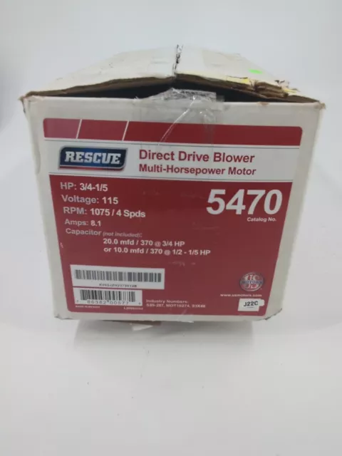 US Motors 5470 Rescue 5.6" Direct Drive Blower Motor, 115V, 3/4-1/5 HP, 1075 RPM