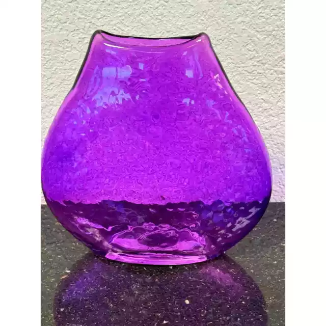 Vintage Purple Glass Hand Blown Raised Dots Home Decorative Flat Round Vase