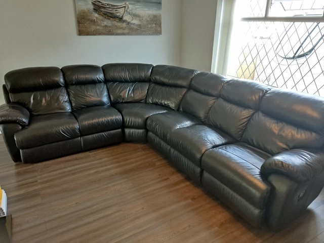 SOFOLOGY BLACK LEATHER 6/7 seater recliner corner sofa