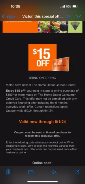 Home Depot Coupon $15 Off Purchases $100 Or More On The Home Depot CC