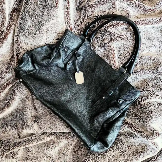 Furla Black Pebbled Leather Tote Shoulder Bag Large