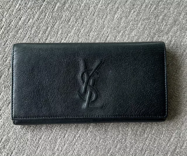 YSL - Yves Saint Laurent Black Monogram Long Flap Leather Wallet  Authentic