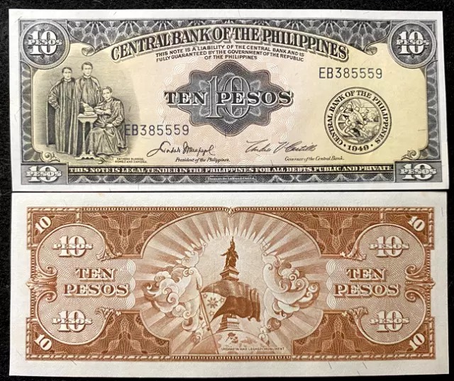 Philippines 10 Pesos 1949 Banknote World Paper Money UNC Currency Bill Note