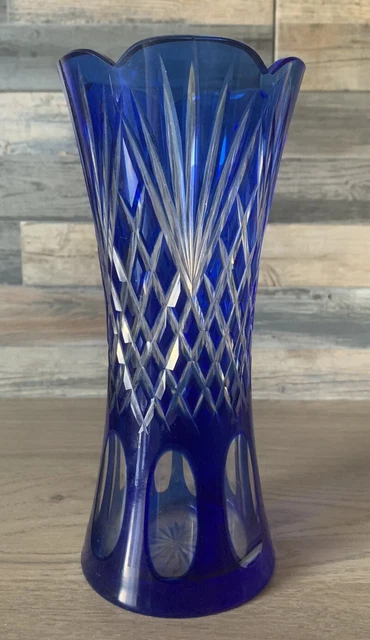 Vase cristal bleu Val Saint Lambert non signé Val St Lambert