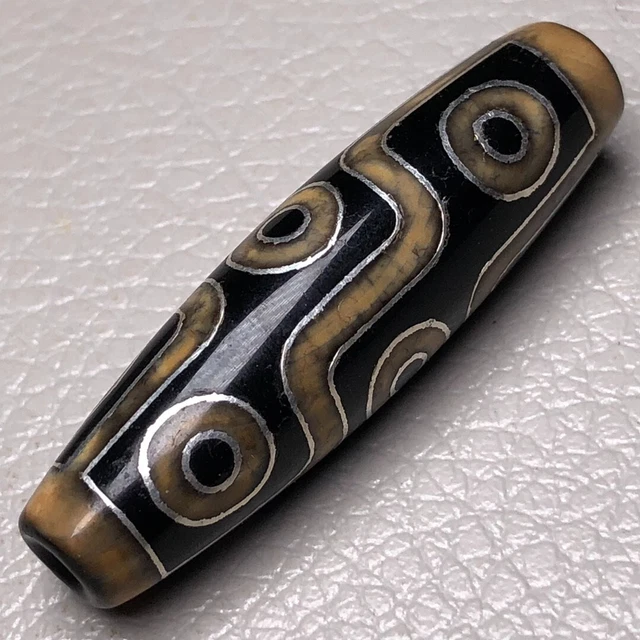 Ancient Tibetan DZI Beads Old Agate Inlaid Silver Wire 9 Eye Amulet Pendant GZI