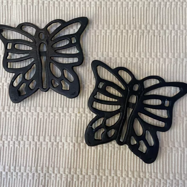 Vintage Pair of Cast Iron Butterfly Trivets