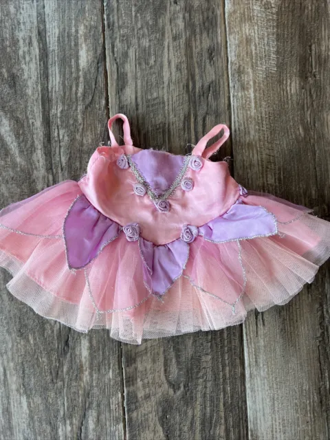 Build a Bear Dress Fairy Party Pink Purple Roses Satin Tulle Layered Silver BABW