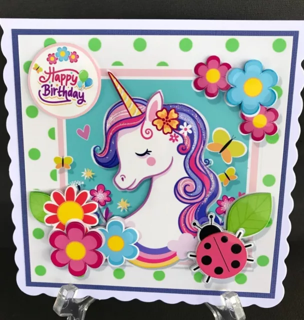 UNICORN ANY AGE Girls Handmade 3D Birthday Card