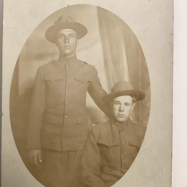 RPPC BW Photo WWI World War 1 Gay Interest Pair Soldiers Army Postcard Military