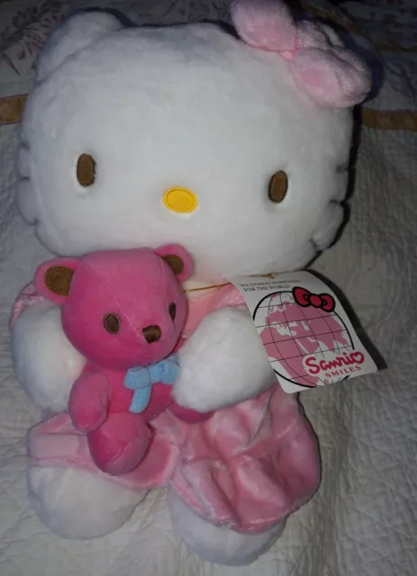 🌞🌞 Peluche Hello Kitty Robe Noeud Rose Avec son Doudou Ours Rose TTBE
