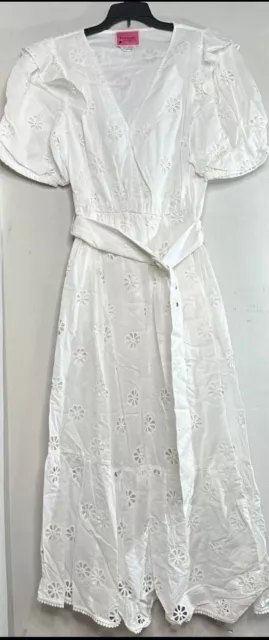 NWT Kate Spade New York Womens Dress Fresh White 8 Clover Ruffled Eyelet Belted