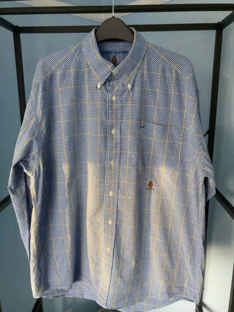 Mens Blue & Yellow Checked Long Sleeved Tommy Hilfiger Shirt Size L