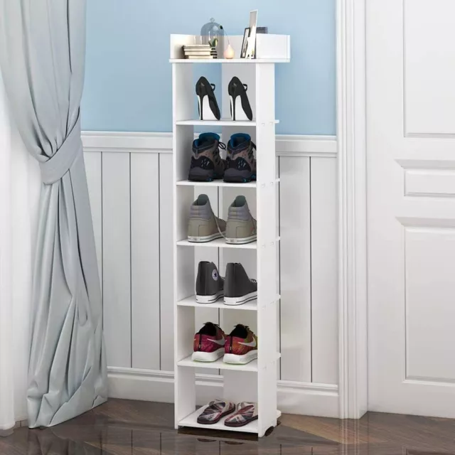 7 Tier Wooden Shoe Rack Tall Storage Shelf Unit Cabinet Organiser Footwear Stand