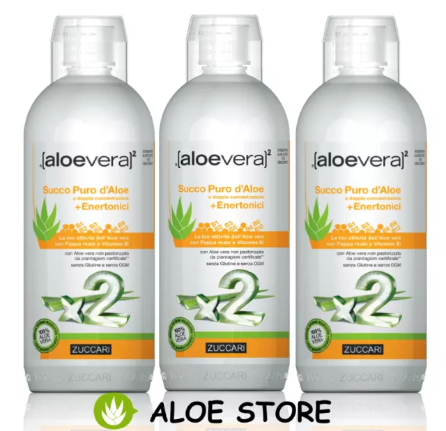 ZUCCARI [aloevera]2  SUCCO PURO D'ALOE ENERTONICI 3x1000ml + Sapone Naturale