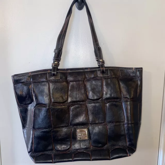 Dooney & Bourke Dark Brown Croc Embossed Leather Tote Shoulder Bag.
